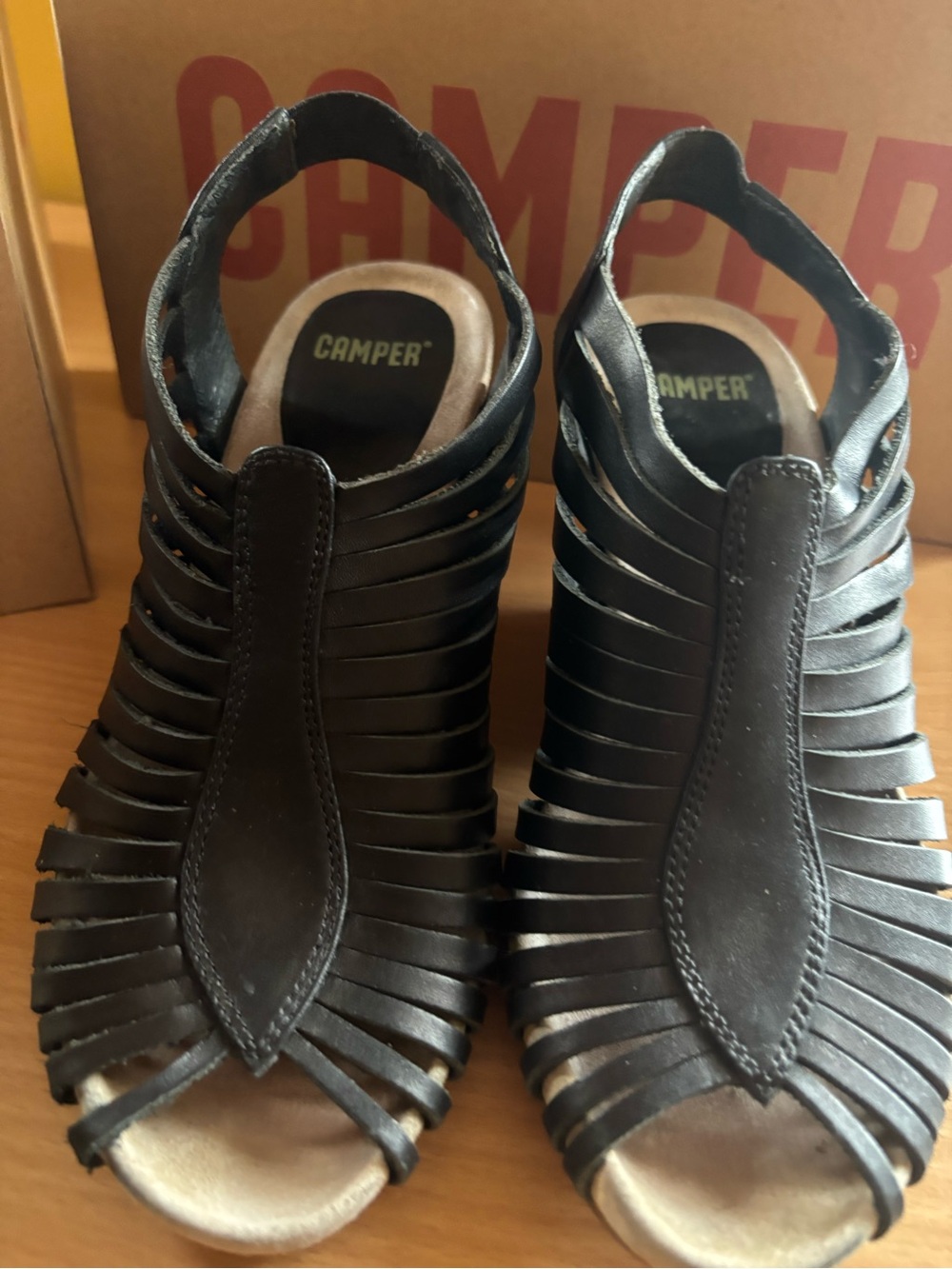 Camper Black Strappy Leather Open-Toe Sandals